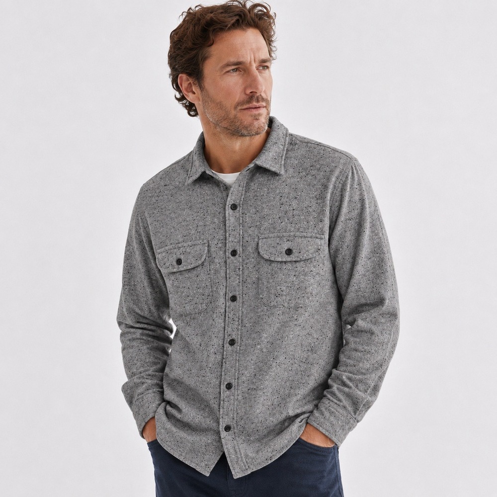 J.Crew Mens Gray Speckled Knit Shirt Jacket Shacket CO288 Medium NEW